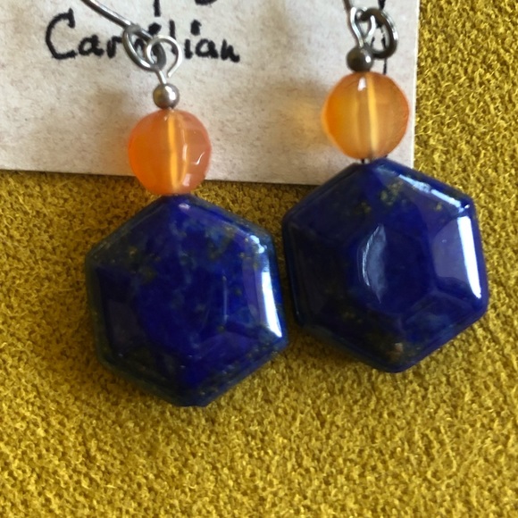 Natural Gems Lapis Camilian Bracelet and Earrings Set - Picture 6 of 6